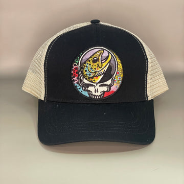 Steal Your Face Trout Trio ECOnscious Black Recycled Trucker Hat embroidered patch fishing hat FREE SHIPPING
