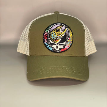 Steal Your Face Trout Trio ECOnscious ECO Recycled light Olive Jungle Green Trucker Hat embroidered patch lucky fishing hat FREE SHIPPING