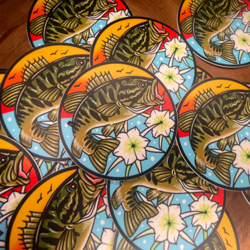 Shoal Bass with Shoal Lillies Fishing sticker / slap weatherproof vinyl