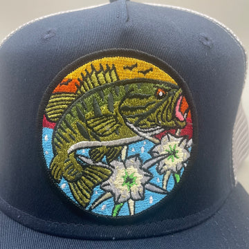 Shoal Bass w/ Shoal Lillies Surfer Flat Bill Shoal Bass w/ Shoal Lillies Trucker Hat Olive/Black, Navy/Silver, Forest Camo