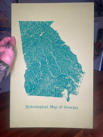 "Georgia Hydrological Map" Silkscreen print 13” x 19” LIMITED EDITION