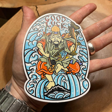 Ebisu Japanese God of Fisherman Good Luck Brown Trout Vinyl Fly Fishing sticker LARGE - thecosmicstream