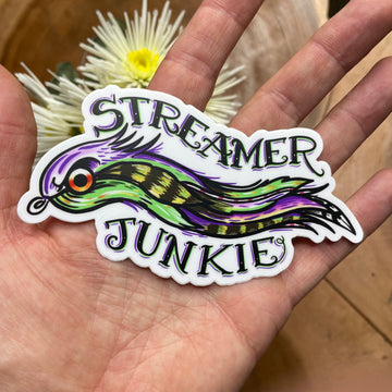 STREAMER JUNKIE Vinyl Flyfishing Sticker - thecosmicstream