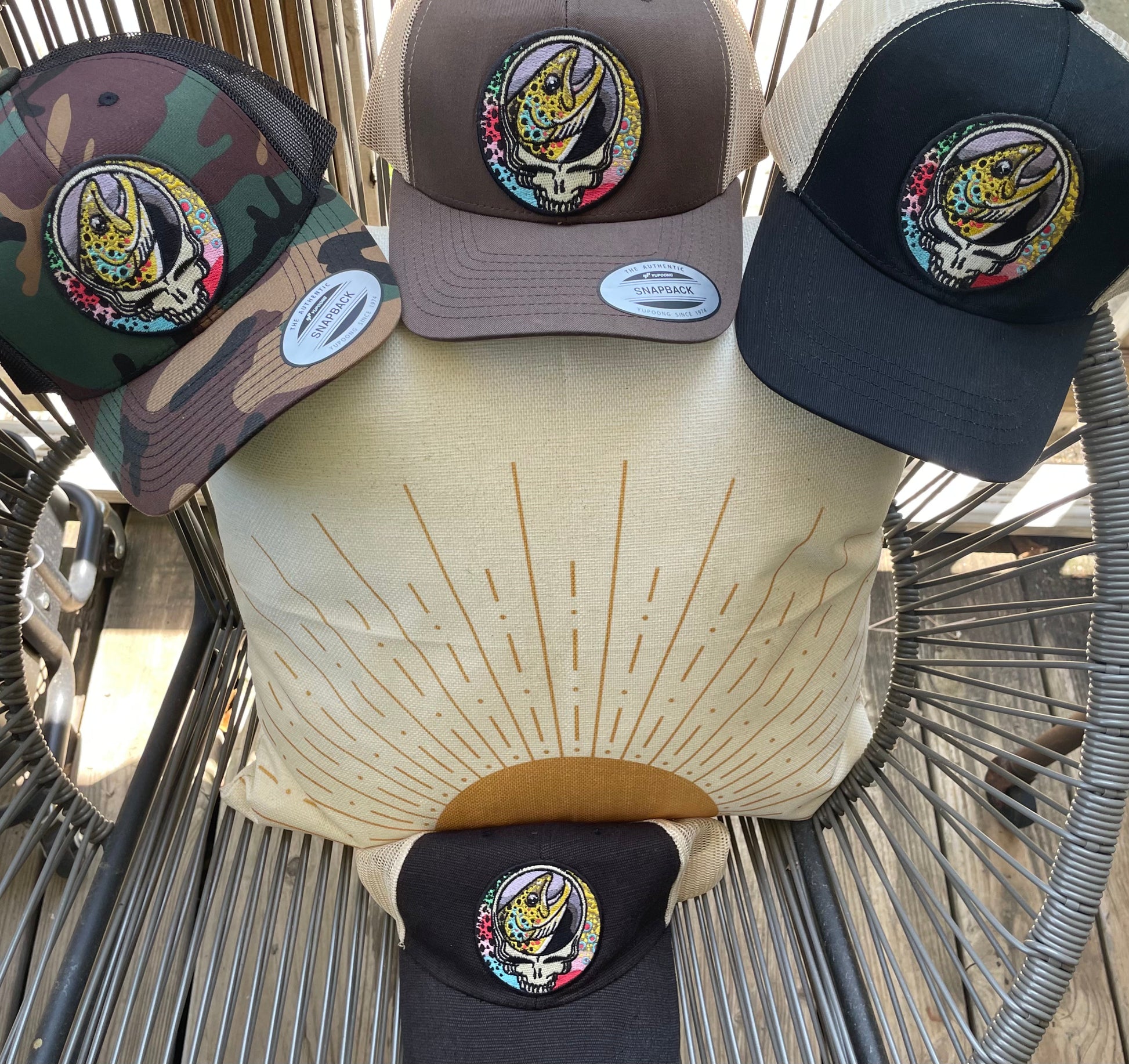 Steal Your Face Brown Trout Trio Classic Trucker Hat group Fishing Hats