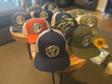 ECOnscious ECO Recycled Steal Your Face Trout Trio Orange  Trucker Hat  embroidered patch fishing hat
