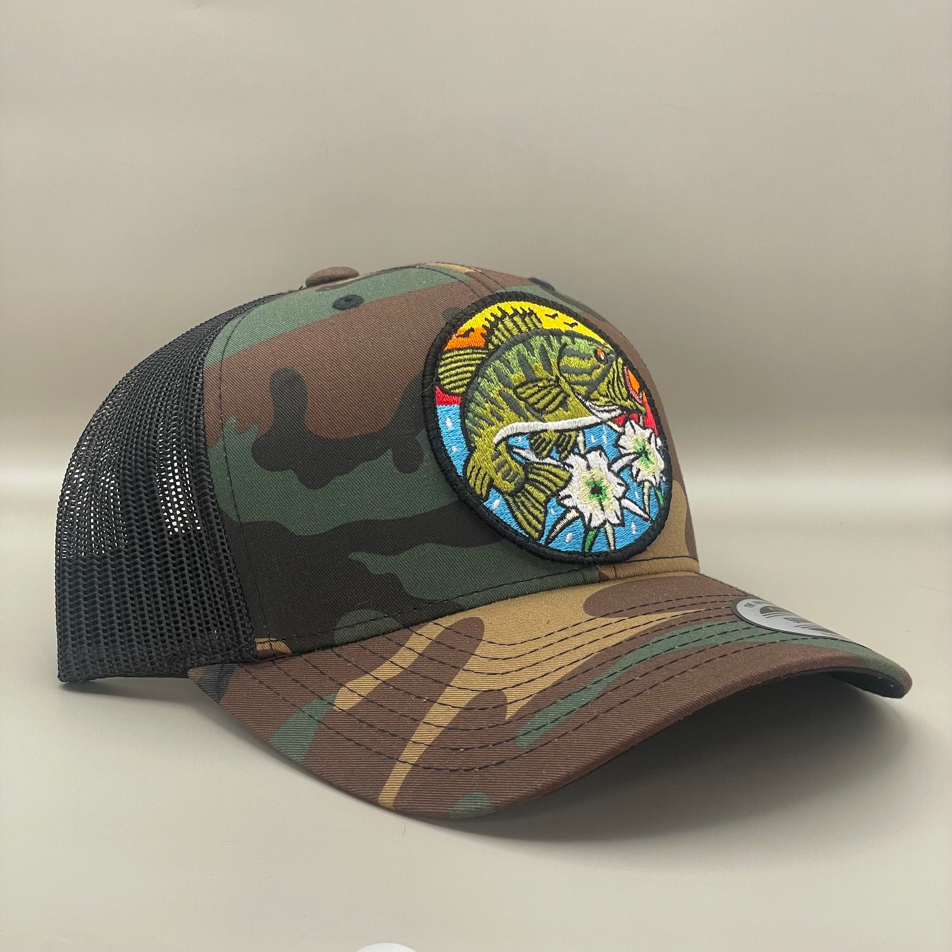 Shoal Bass Classic Trucker Hat Camouflage 3/4 view Fishing Hat