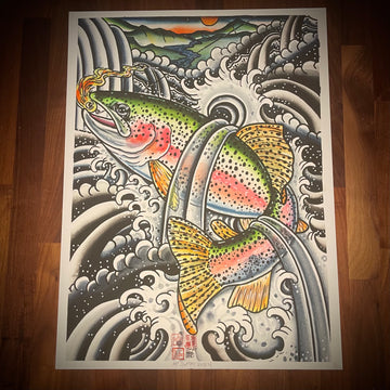 ‘ NIJIMASU” Irezumi Style  RAINBOW TROUT  giclée print  18” x 24” LIMITED EDITION