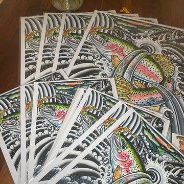 ‘ NIJIMASU” Irezumi Style  RAINBOW TROUT  giclée print  11” x 14” LIMITED EDITION