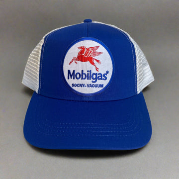 ECOnscious ECO Recycled Mobile Gas Pegasus Royal Blue Trucker Hat  embroidered patch fishing hat