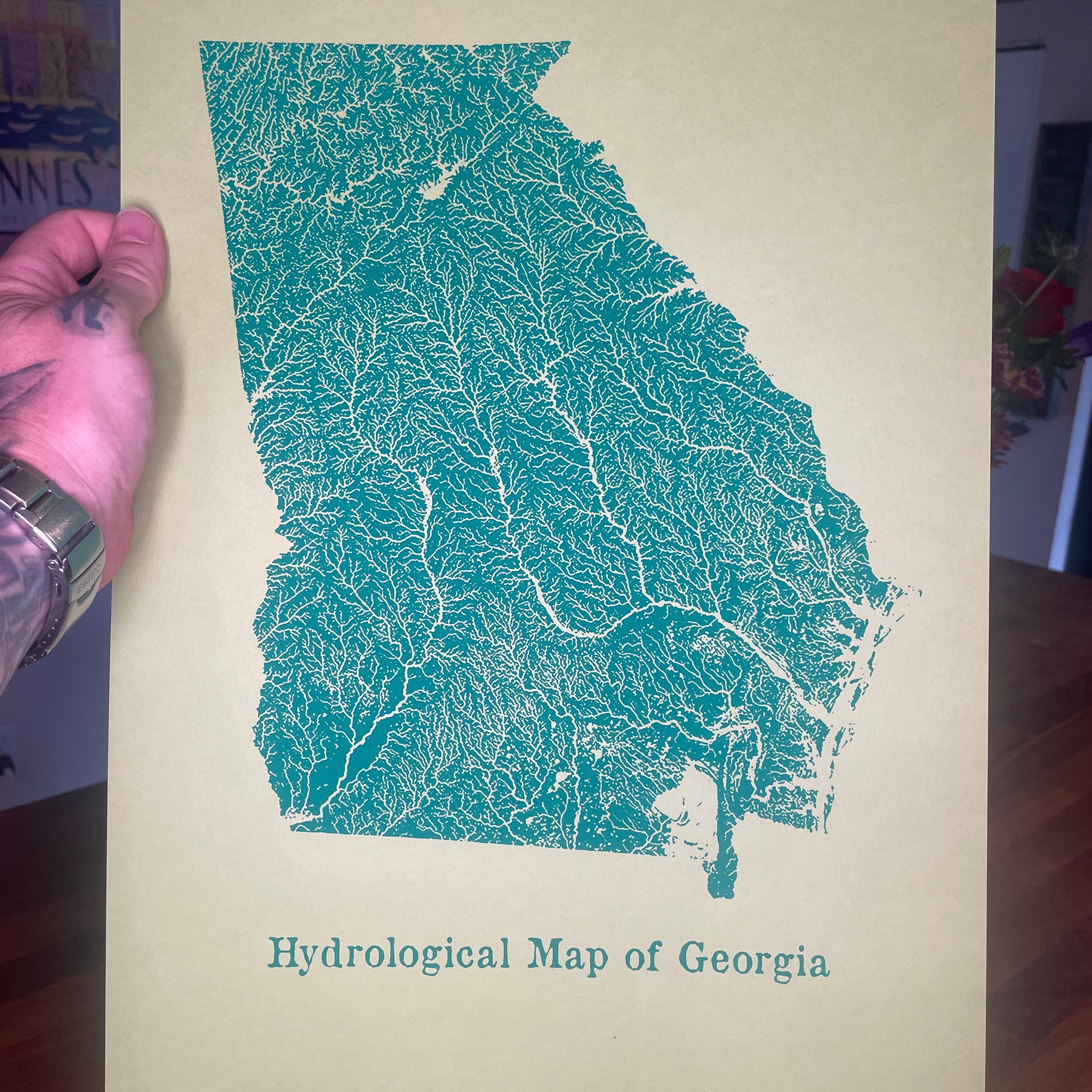 "Georgia Hydrological Map" Silkscreen  print  13” x 19” LIMITED EDITION