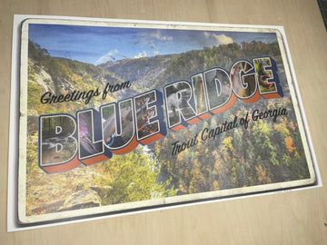 Blue Ridge, Trout Capital of Georgia original retro postcard style Giclée fine art print 11’x17” by J May “Greetings from Blue Ridge “