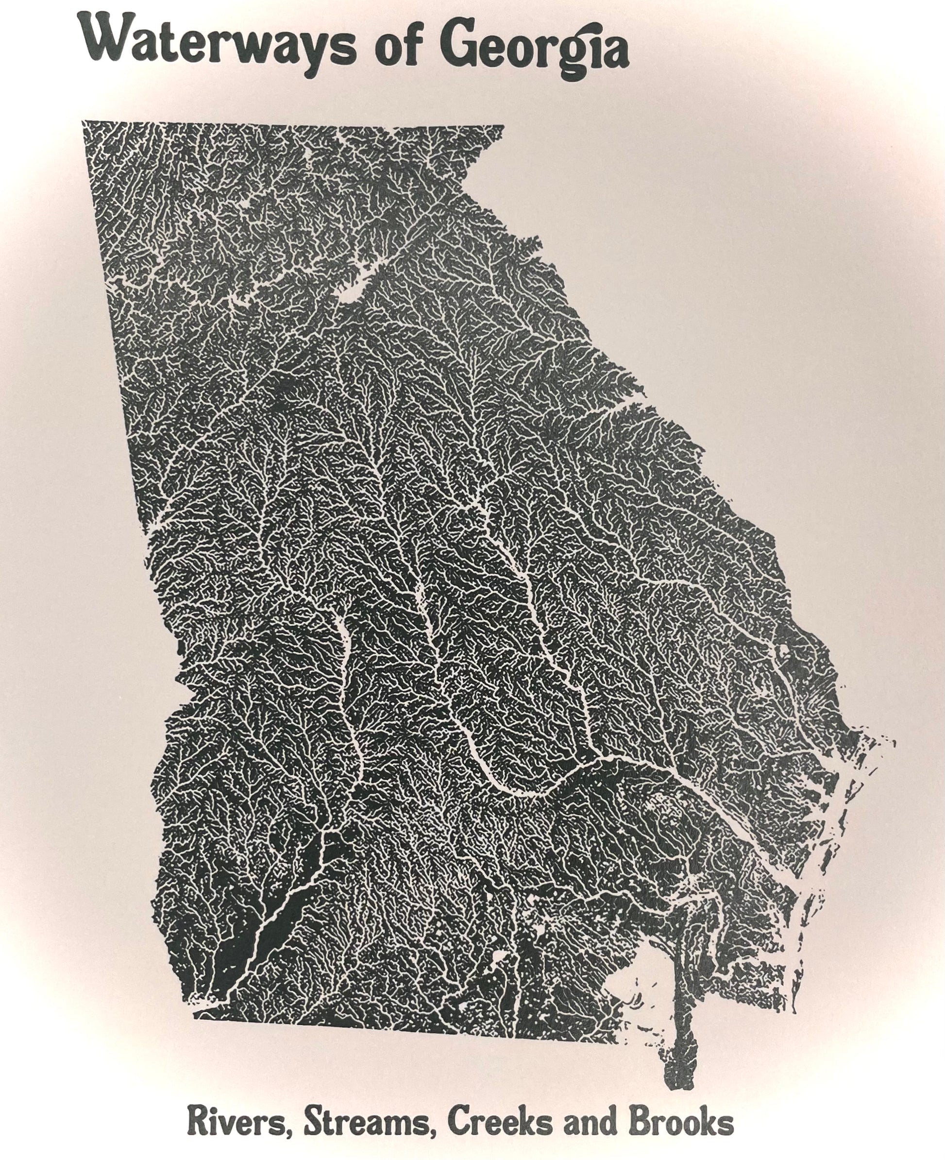 Georgia Rivers Map Without Names Waterways of Georgia 8”x10” Georgia Map Giclée print rivers,streams,cr