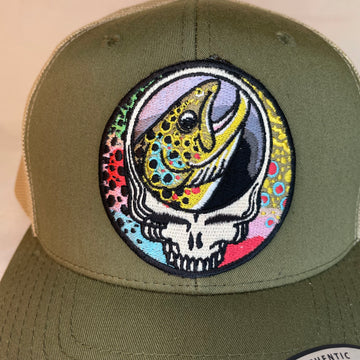 Steal Your Face Trout Trio Trucker Hat moss/khakii retro embroidered fishing hat FREE SHIPPING (Copy)