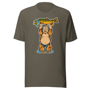 Laughing Buddha with Brown Trout Short-Sleeve Unisex T-Shirt