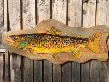 Brown Trout Painting on Wood (reclaimed maple)