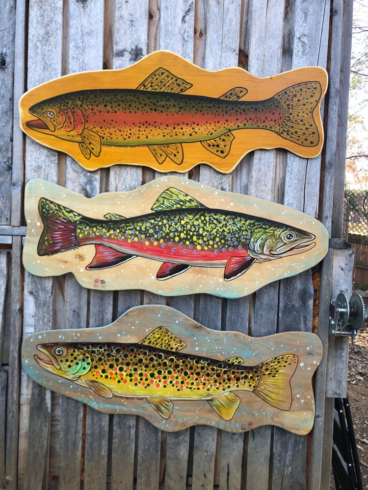 Brown Trout Painting on Wood (reclaimed maple) - thecosmicstream