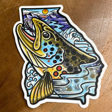 4” Sweet Georgia Brown Trout purple chubby Sticker  New and Improved!