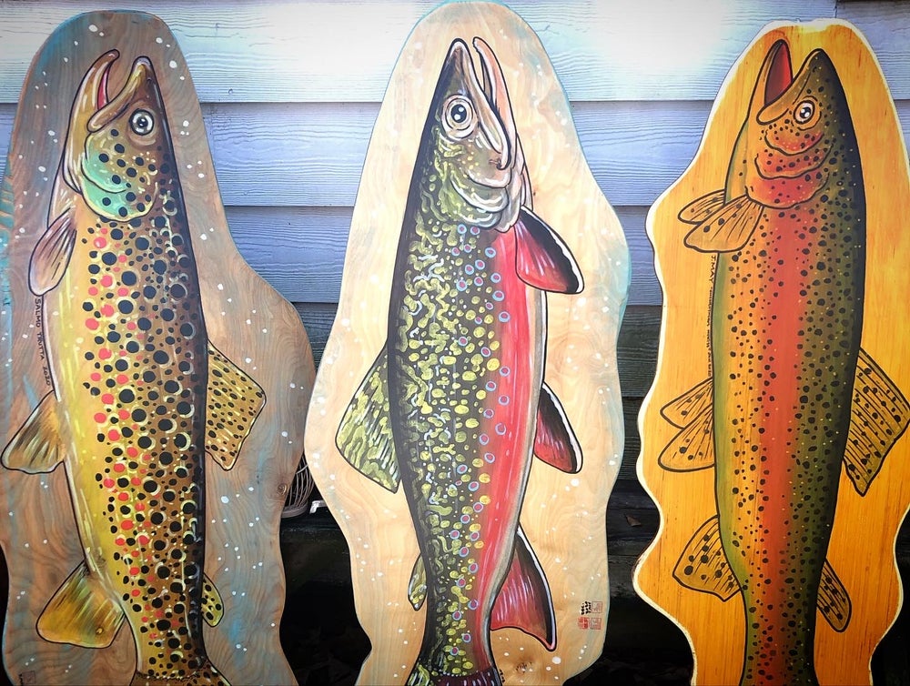 ‘Longbow” Rainbow Trout Original Painting on wood - thecosmicstream