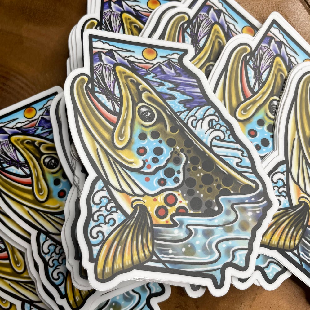 4” Sweet Georgia Brown Trout purple chubby Sticker  New and Improved! - thecosmicstream