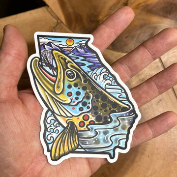 4” Sweet Georgia Brown Trout purple chubby Sticker  New and Improved!