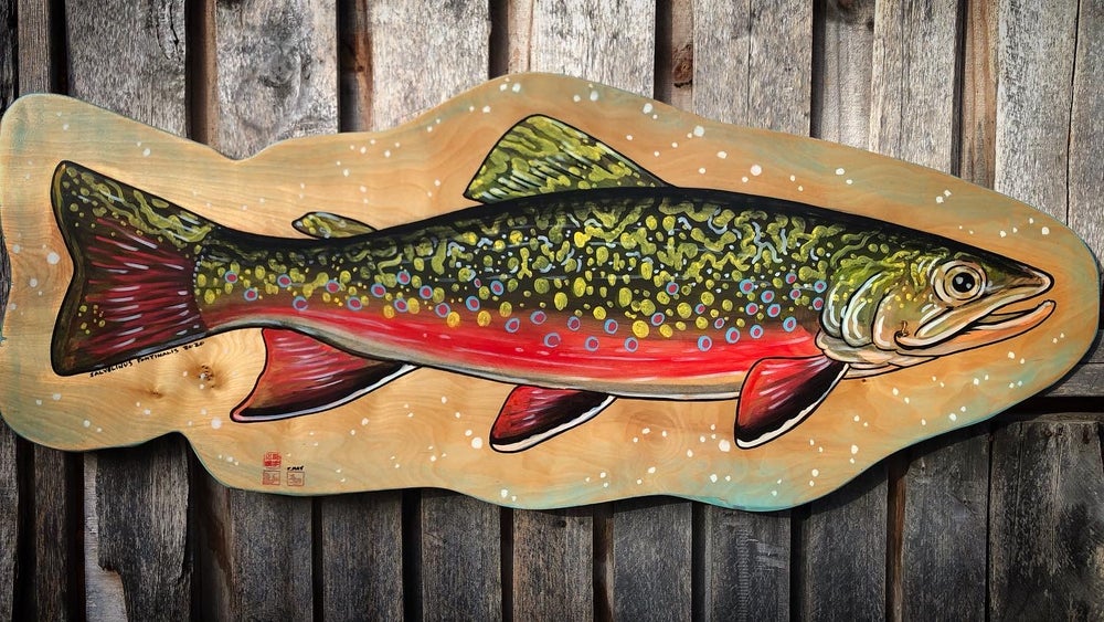 Brook Trout Painting on Wood (reclaimed maple) - thecosmicstream