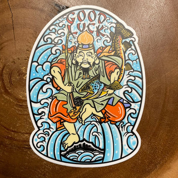 Ebisu Japanese God of Fisherman Good Luck Brown Trout Vinyl Fly Fishing sticker LARGE - thecosmicstream