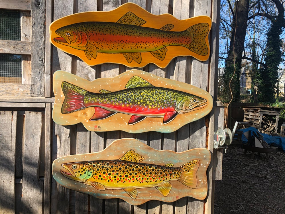 Brook Trout Painting on Wood (reclaimed maple) - thecosmicstream