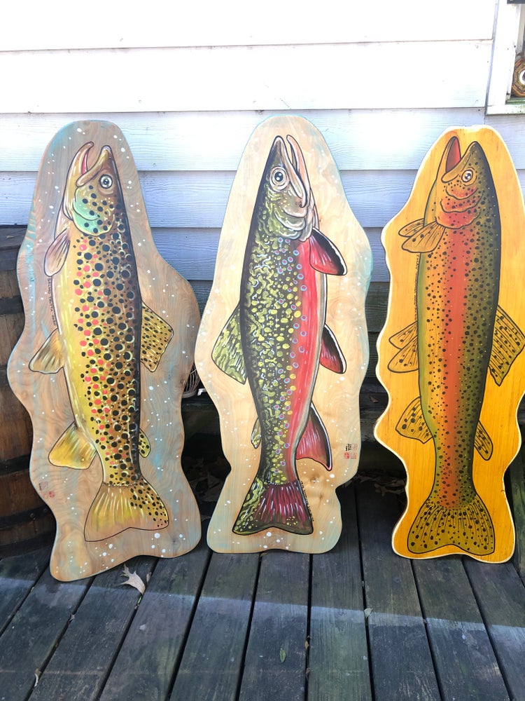 Brown Trout Painting on Wood (reclaimed maple) - thecosmicstream