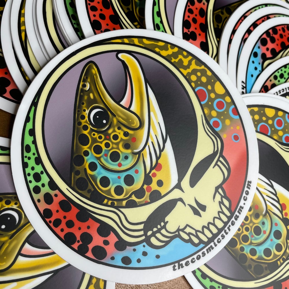 5 “ Steal Your Face Brown Trout /Trout trio vinyl Sticker - thecosmicstream
