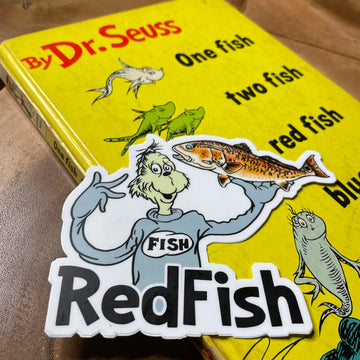 Dr. Seuss inspired Red Fish Vinyl Fly Fishing sticker LARGE - thecosmicstream