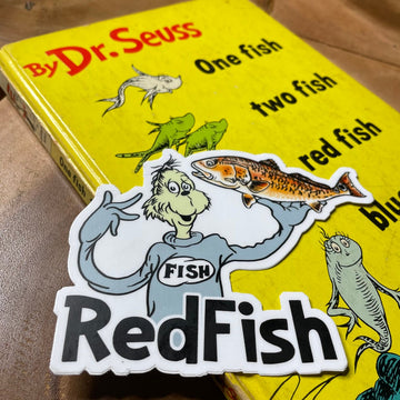 Dr. Seuss inspired Red Fish Vinyl Fly Fishing sticker LARGE
