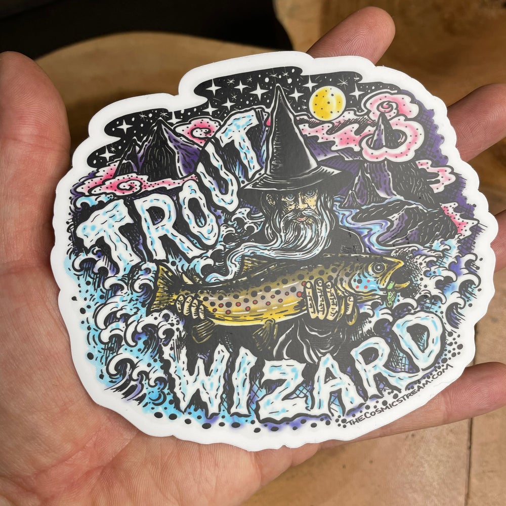 Large 5” Trout Wizard night fishing full Color sticker / slap - thecosmicstream