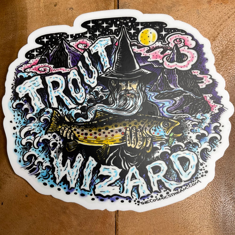 Large 5” Trout Wizard night fishing full Color sticker / slap - thecosmicstream
