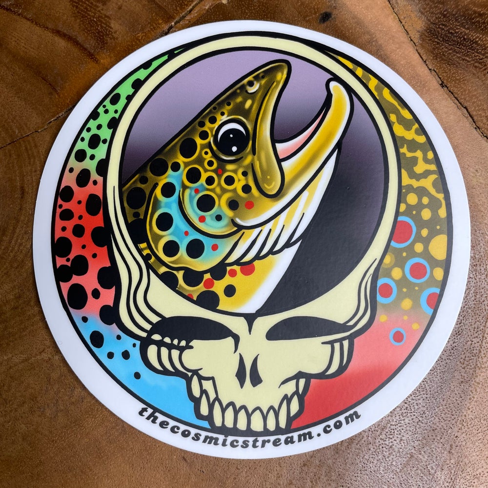 5 “ Steal Your Face Brown Trout /Trout trio vinyl Sticker - thecosmicstream
