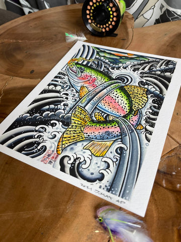 ‘Nijimasu” Irezumi style Rainbow Trout Giclée Print 8 x 10 LIMITED EDITION