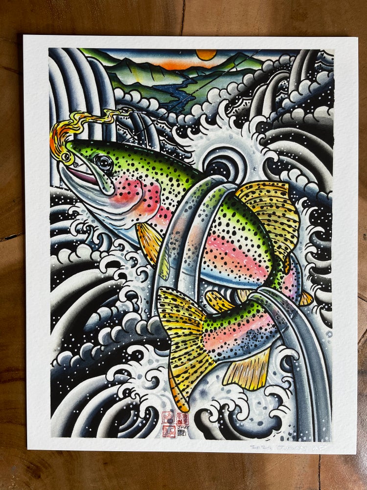 ‘Nijimasu” Irezumi style Rainbow Trout Giclée Print 8 x 10 LIMITED EDITION