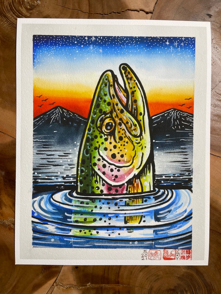 'EARLY RISER' Fine Art RAINBOW TROUT Fine Art  giclee Print LIMITED EDITION 11" X 14" - thecosmicstream