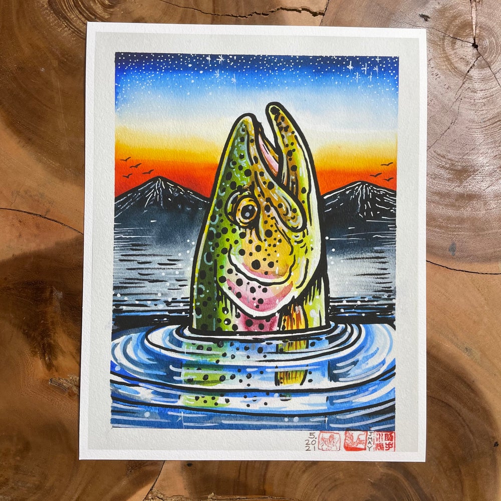 'EARLY RISER' Fine Art RAINBOW TROUT Fine Art  giclee Print LIMITED EDITION 11" X 14" - thecosmicstream