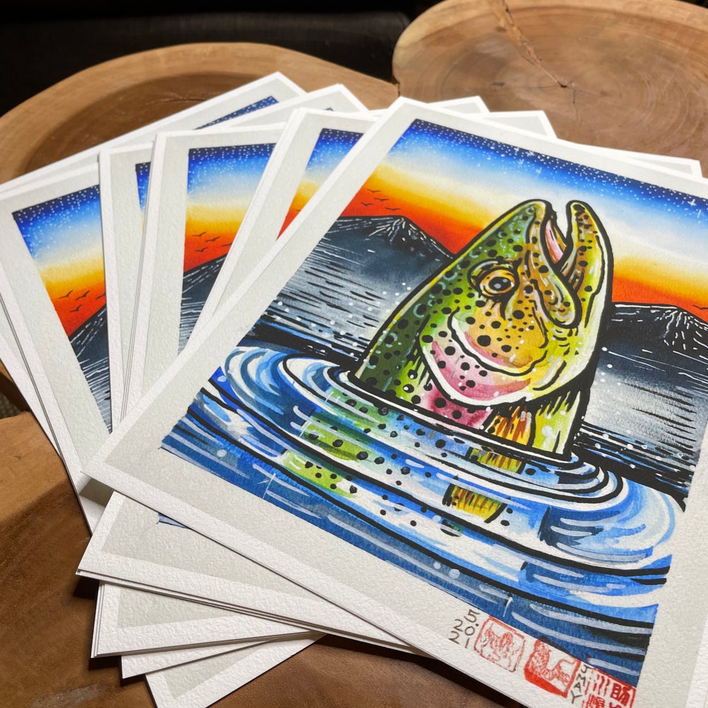 'EARLY RISER' Fine Art RAINBOW TROUT Fine Art  giclee Print LIMITED EDITION 11" X 14" - thecosmicstream