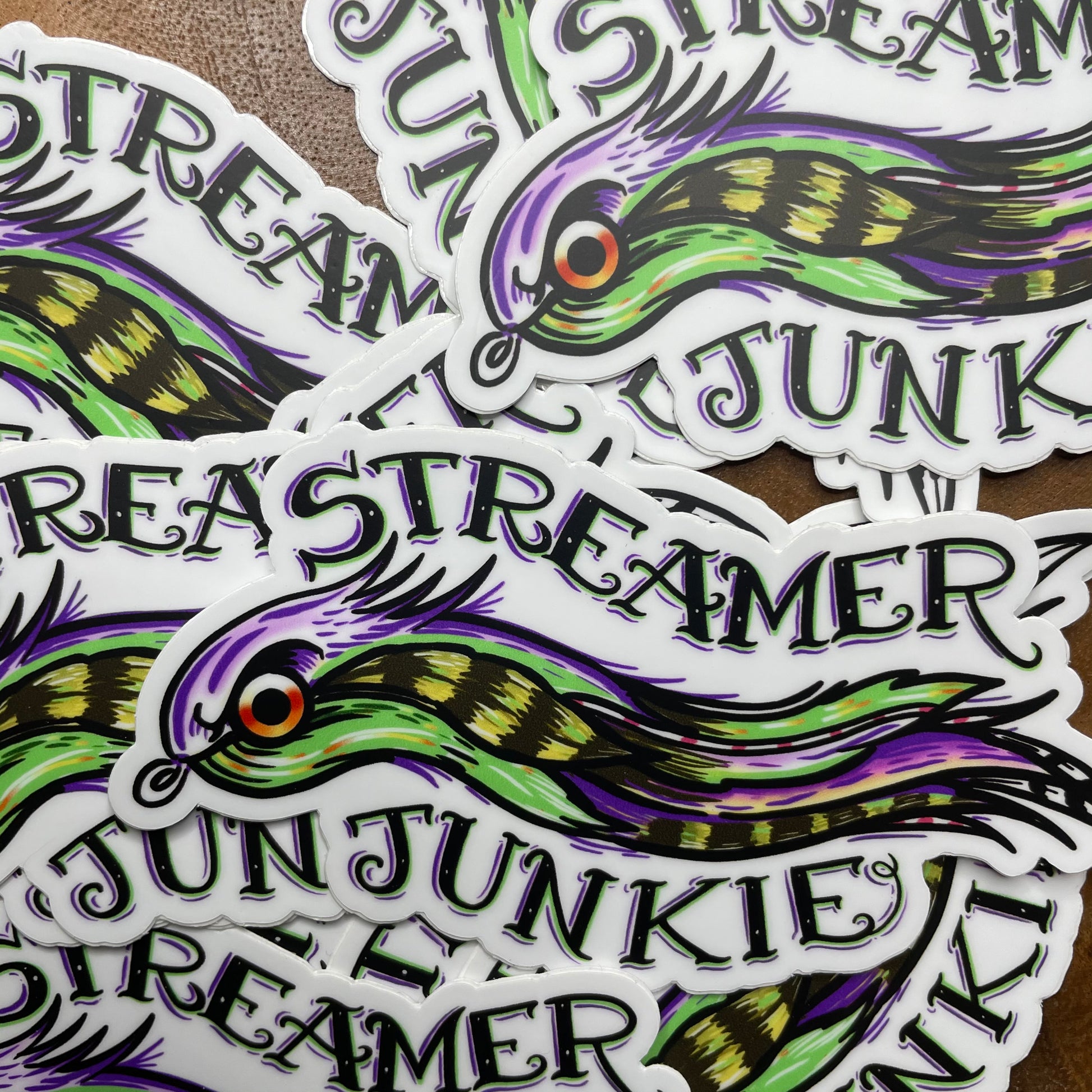 STREAMER JUNKIE Vinyl Flyfishing Sticker - thecosmicstream