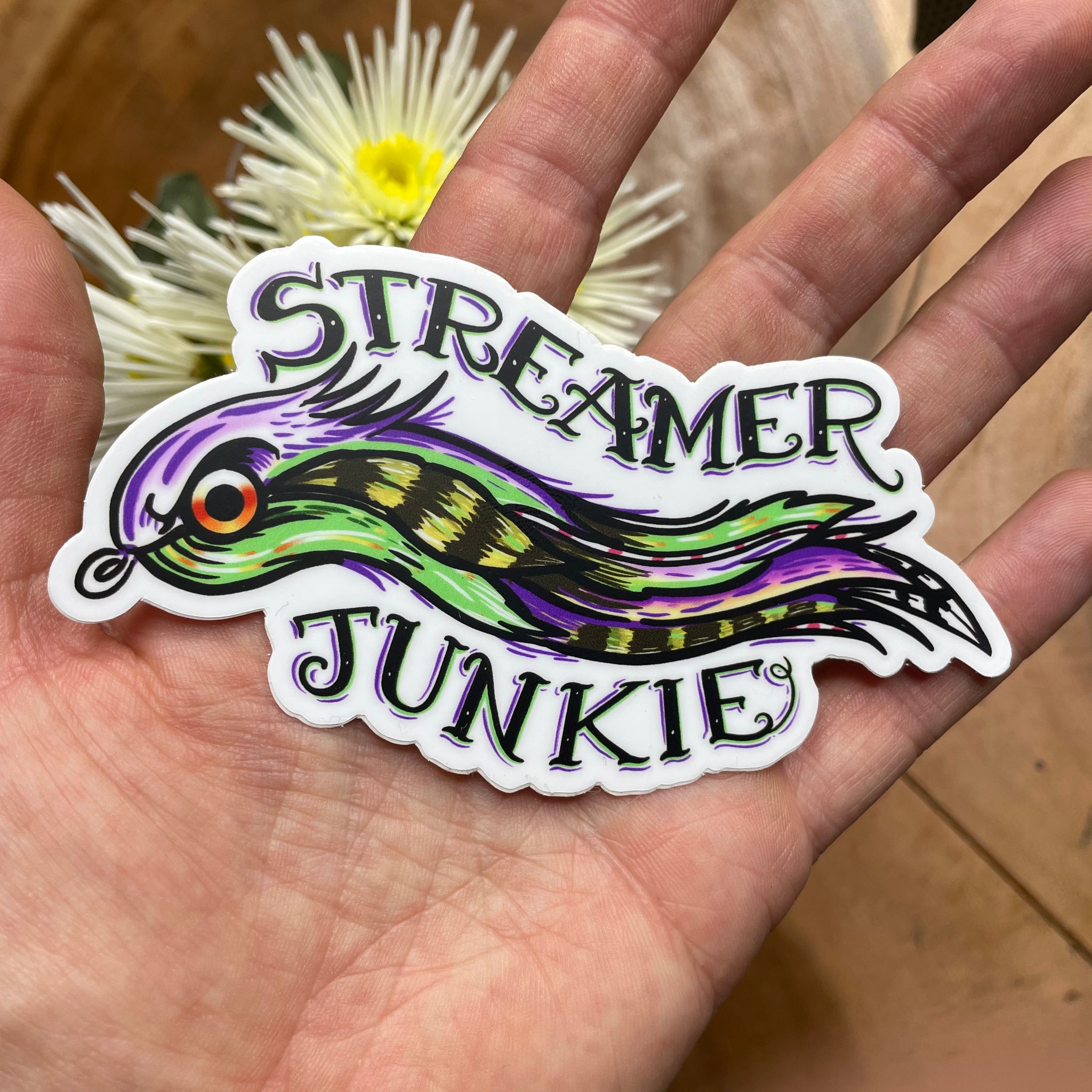 STREAMER JUNKIE Vinyl Flyfishing Sticker - thecosmicstream