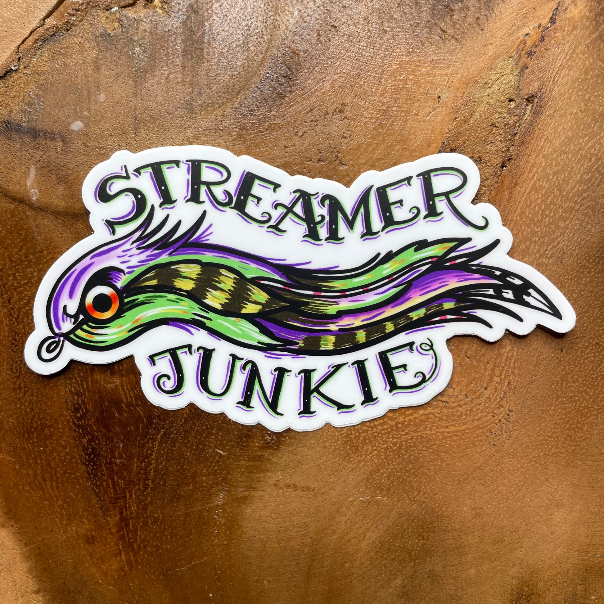 STREAMER JUNKIE Vinyl Flyfishing Sticker - thecosmicstream