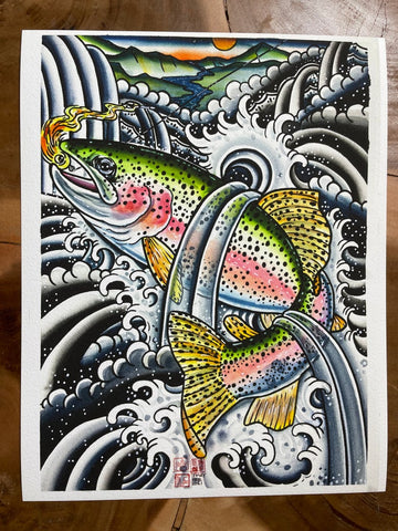 ‘ NIJIMASU” Irezumi Style  RAINBOW TROUT  giclée print  11” x 14” LIMITED EDITION