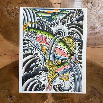 ‘ NIJIMASU” Irezumi Style  RAINBOW TROUT  giclée print  11” x 14” LIMITED EDITION