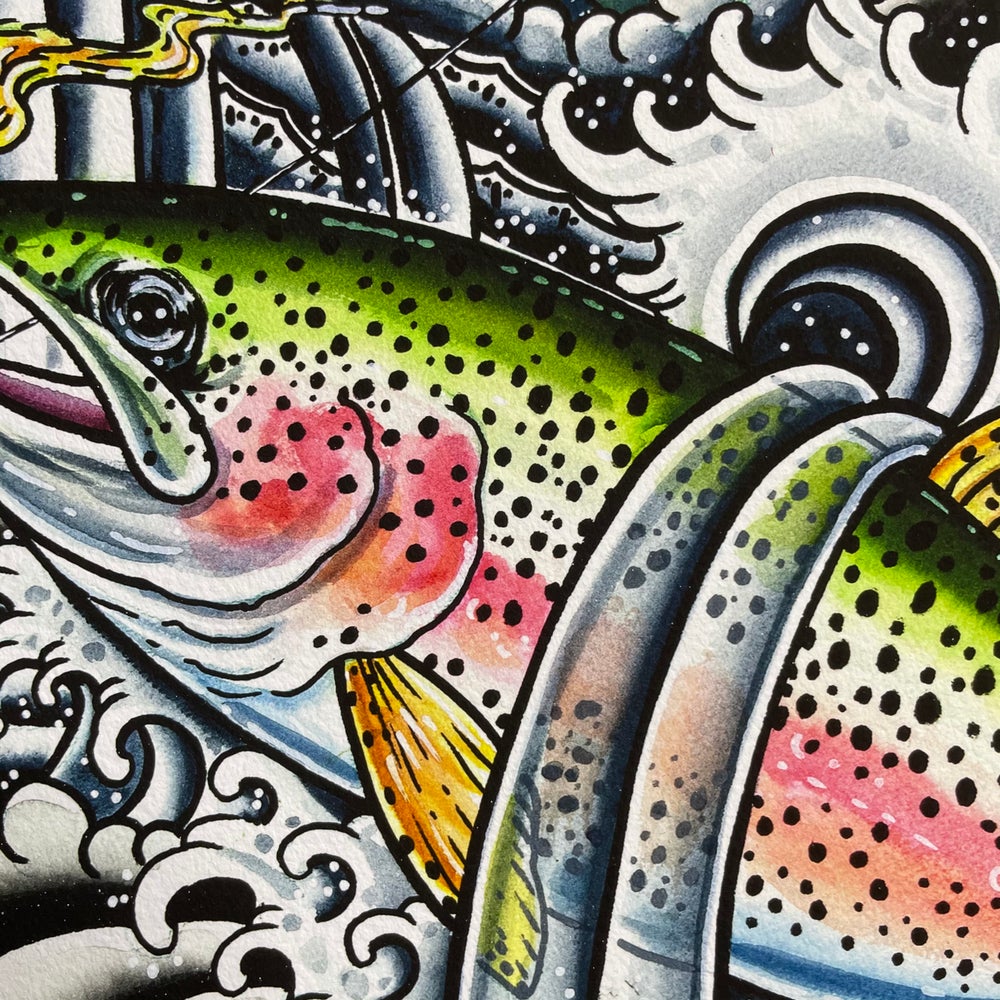 ‘ NIJIMASU” Irezumi Style  RAINBOW TROUT  giclée print  11” x 14” LIMITED EDITION - thecosmicstream