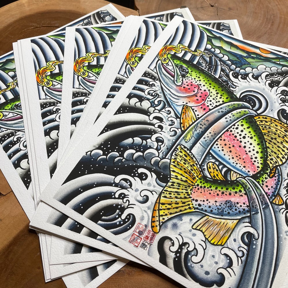 ‘ NIJIMASU” Irezumi Style  RAINBOW TROUT  giclée print  11” x 14” LIMITED EDITION - thecosmicstream