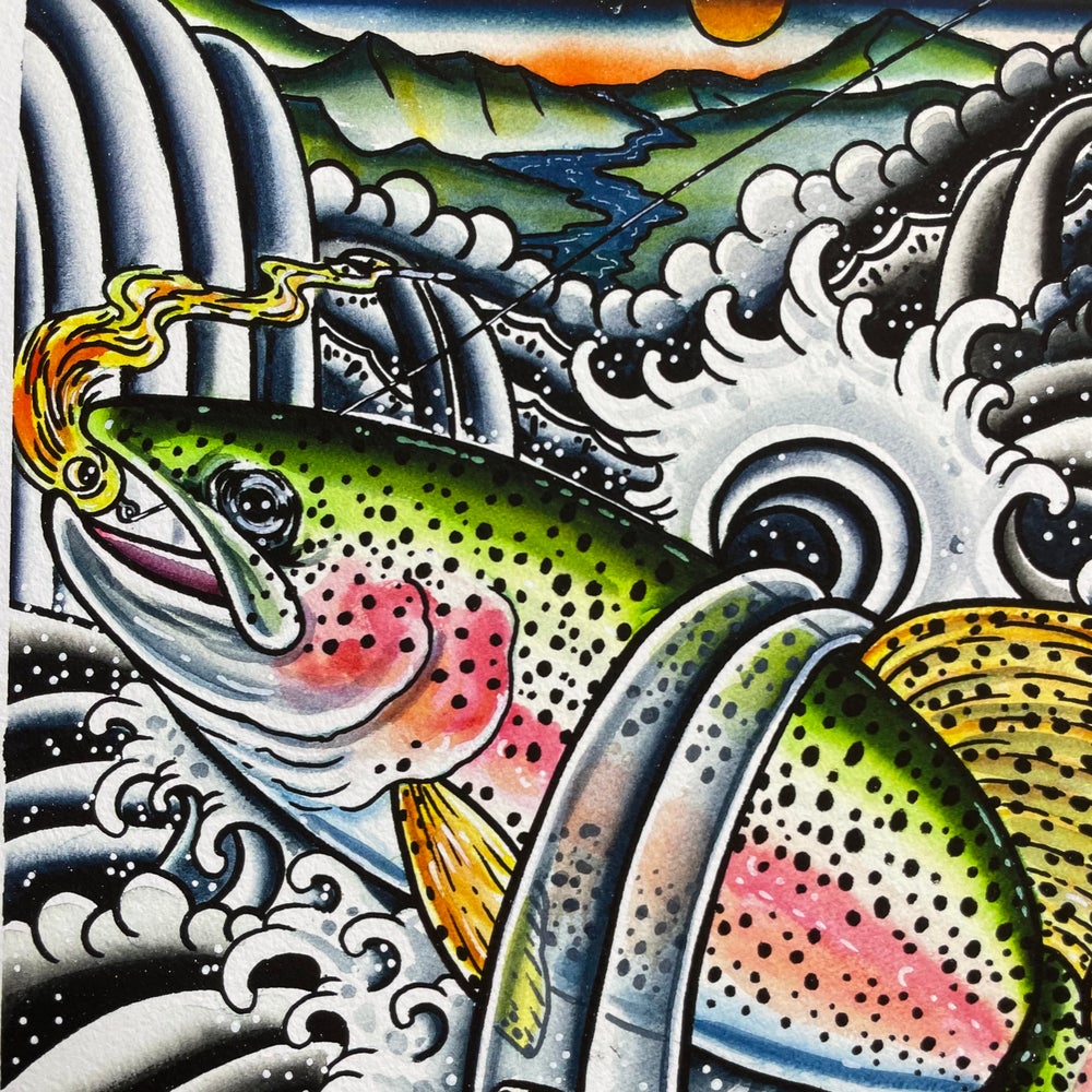 ‘ NIJIMASU” Irezumi Style  RAINBOW TROUT  giclée print  11” x 14” LIMITED EDITION - thecosmicstream