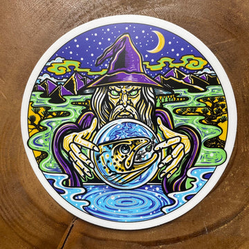 LIMITED EDITION TROUT WIZARD crystal Ball LARGE 5" Round Vinyl Sticker slap - thecosmicstream